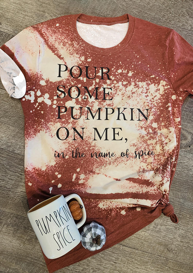T-shirts Tees Pour Some Pumpkin On Me Bleached T-Shirt Tee - Cameo Brown in Brown. Size: L,M,S,XL