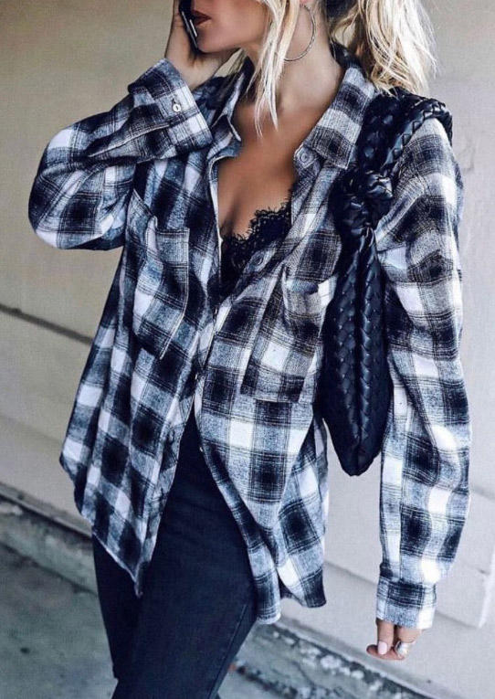 

Shirts Plaid Button Pocket Long Sleeve Shirt in Plaid. Size: ,M,L,XL