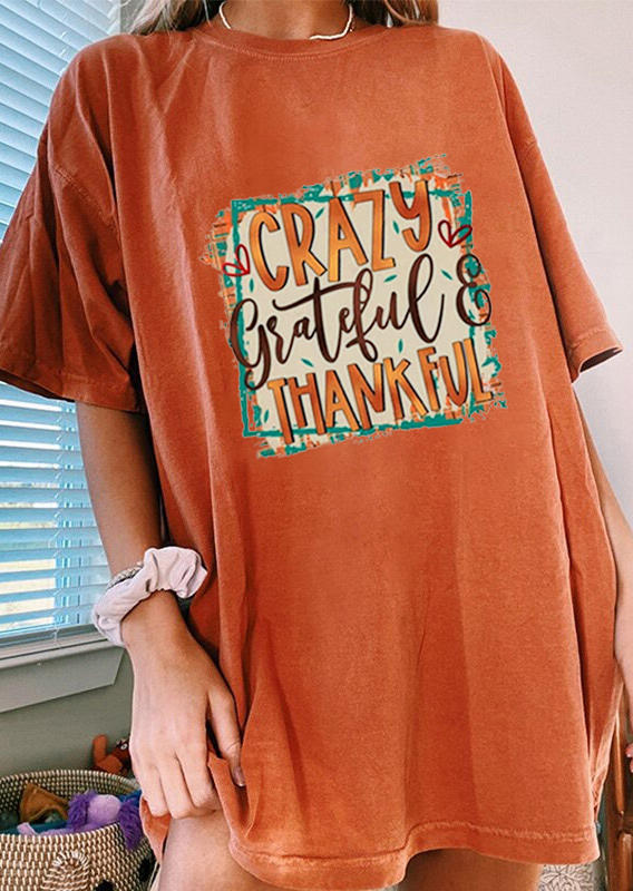 

T-shirts Tees Crazy Grateful Thankful T-Shirt Tee in Orange. Size: ,M,L,XL