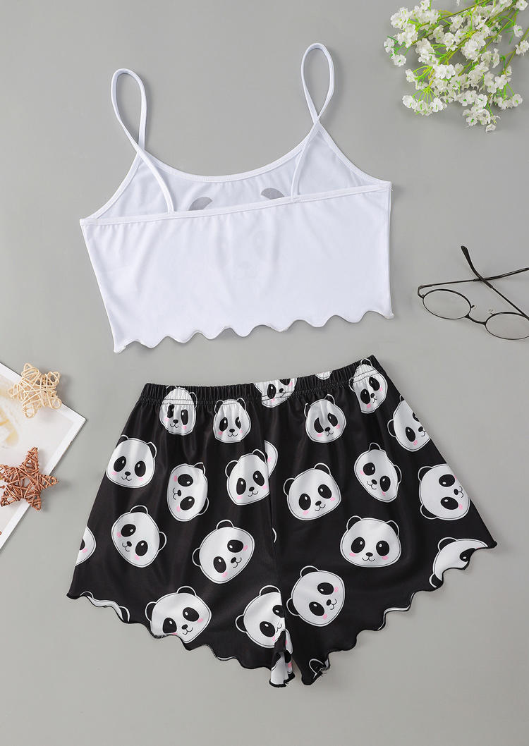 

Sleepwear Panda Crop Camisole And Shorts Pajamas Set in Black. Size: ,M,L,XL