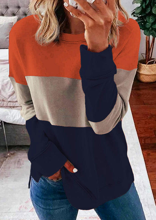 Sweatshirts Color Block Long Sleeve O-Neck Pullover Sweatshirt in Multicolor. Size: 3XL,L,M,S