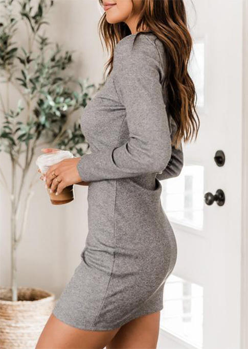 Bodycon Dresses Button Long Sleeve Bodycon Dress in Gray. Size: L,M,XL