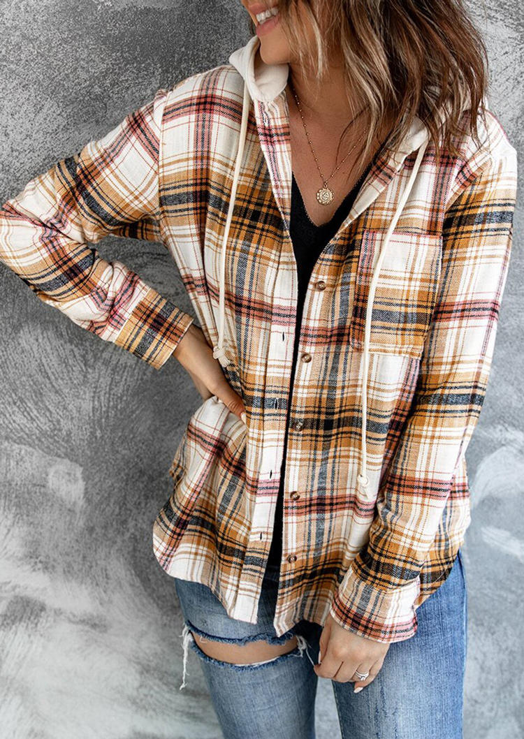 

Coats Plaid Drawstring Button Shirt Hooded Coat in Plaid. Size