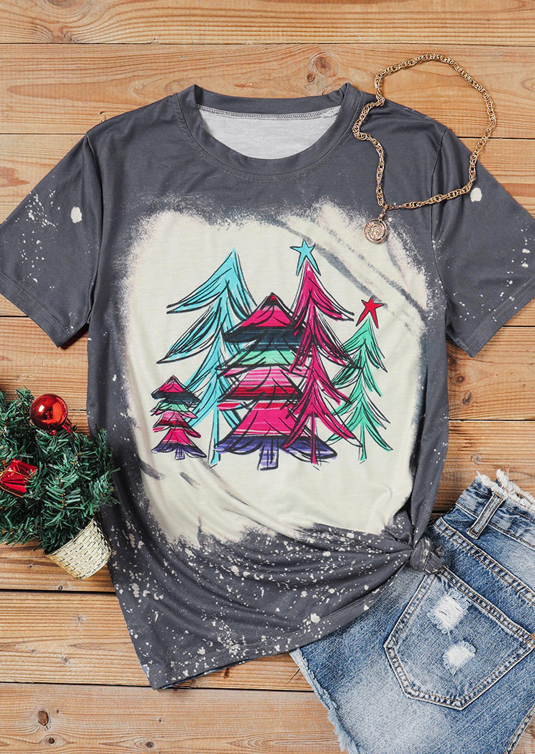 T-shirts Tees Christmas Tree Bleached T-Shirt Tee - Dark Grey in Gray. Size: L,M,S,XL
