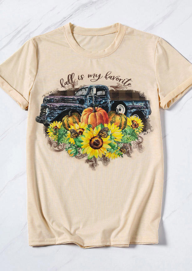 Fall Is My Favorite Sunflower Pumpkin T-Shirt Tee - Apricot