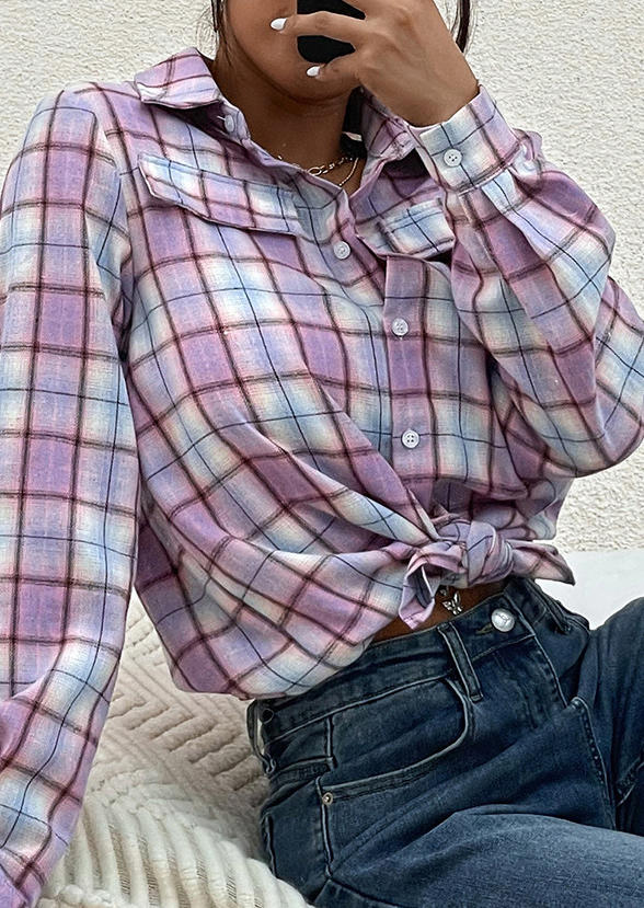 

Shirts Plaid Long Sleeve Turn-Down Collar Shirt in Plaid. Size: ,M,L