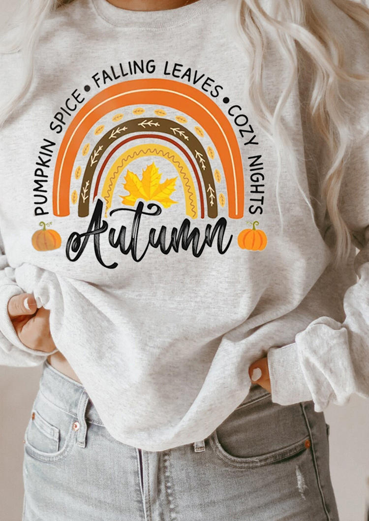 

Sweatshirts Pumpkin Spice Falling Leaves Cozy Nights Autumn Sweatshirt in Light Grey. Size: ,M,L,XL