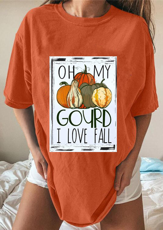 

T-shirts Tees Oh My Gourd I Love Fall Pumpkin T-Shirt Tee in Orange. Size: ,M,L,XL