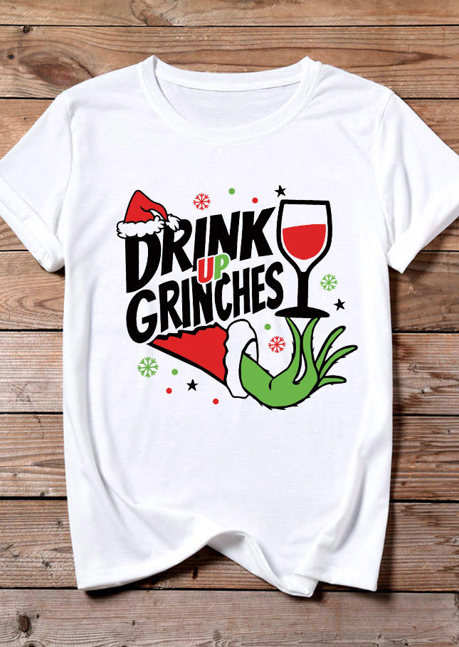 Drink Up Graphic O-Neck T-Shirt Tee - White