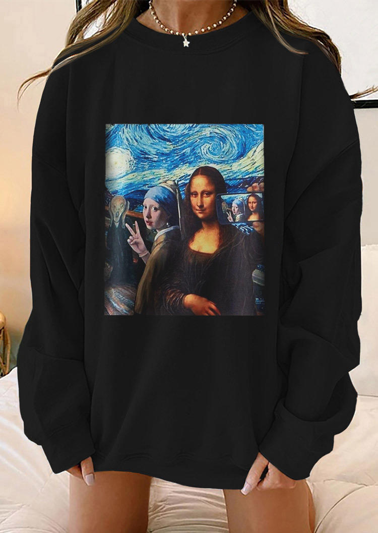

Sweatshirts Mona Lisa Funny Long Sleeve Sweatshirt in Black. Size: ,M,L,XL