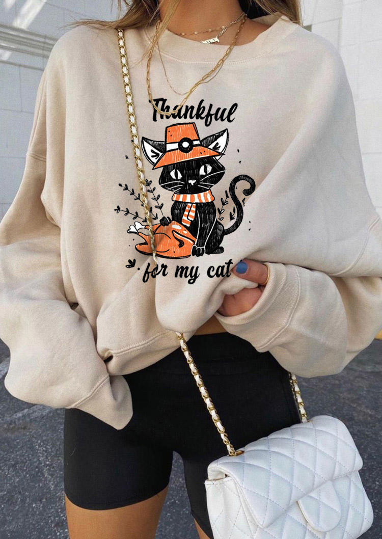 

Sweatshirts Thankful For My Cat Long Sleeve Sweatshirt in Apricot. Size