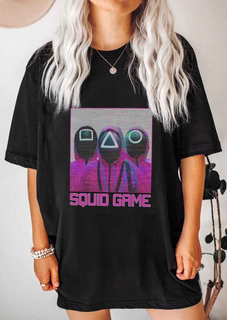 T-shirts Tees Squid Game Short Sleeve T-Shirt Tee in Black. Size: S,XL