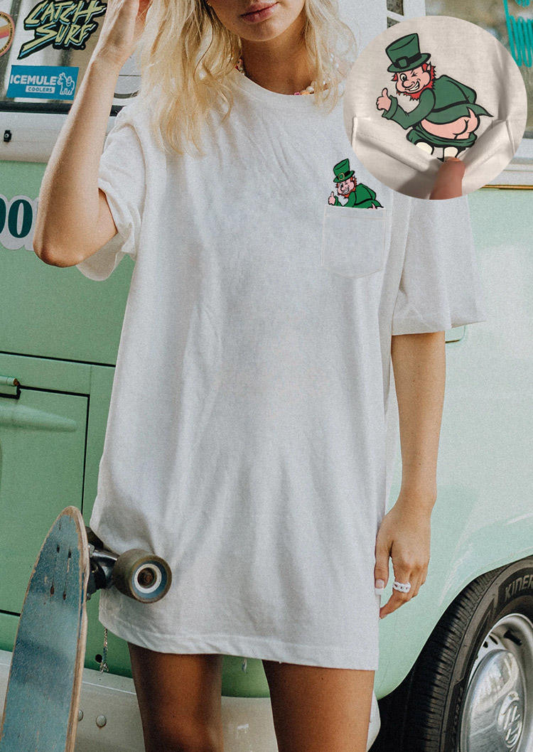 

T-shirts Tees Leprechaun Pocket O-Neck T-Shirt Tee in White. Size: ,M,L,XL