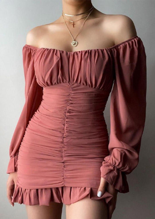 

Bodycon Dresses Off Shoulder Ruched Bodycon Dress in Pink. Size: ,M,L,XL