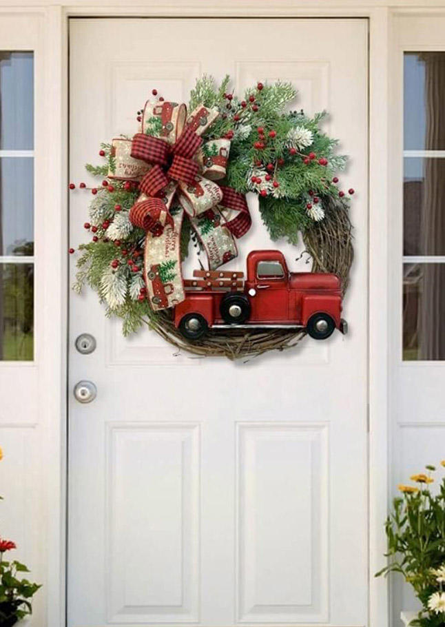 Christmas Truck Wreath Decoration For Front Door