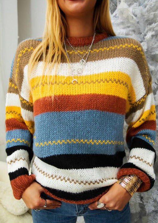 

Sweaters Striped Color Block Knitted Sweater in Multicolor. Size