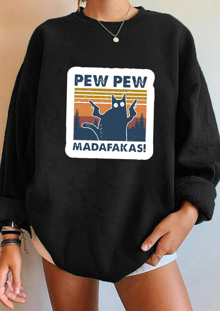 

Sweatshirts Pew Madafakas Cat Long Sleeve Sweatshirt in Black. Size: ,M,L,XL