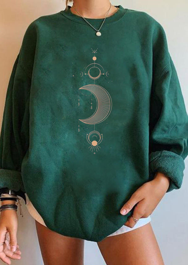 

Sweatshirts Moon Long Sleeve O-Neck Sweatshirt in Green. Size: ,M,L,XL