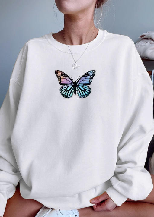 

Sweatshirts Butterfly Long Sleeve Sweatshirt in White. Size: ,M,L,XL