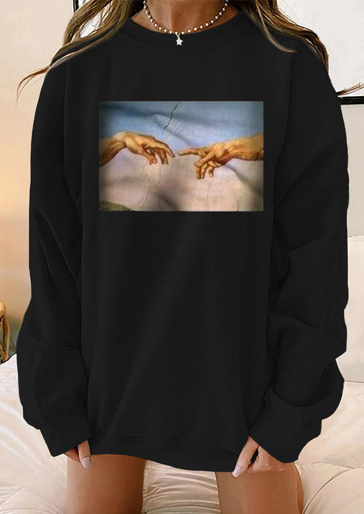 

Sweatshirts Hand Long Sleeve O-Neck Sweatshirt in Black. Size: ,M,L,XL