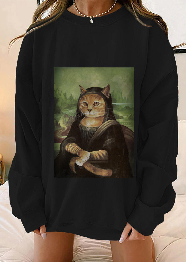 

Sweatshirts Funny Art Portrait Cat Pullover Sweatshirt in Black. Size: ,M,L,XL