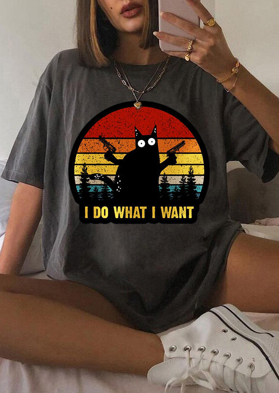 

T-shirts Tees I Do What I Want Black Cat T-Shirt Tee in Gray. Size: ,M,L,XL