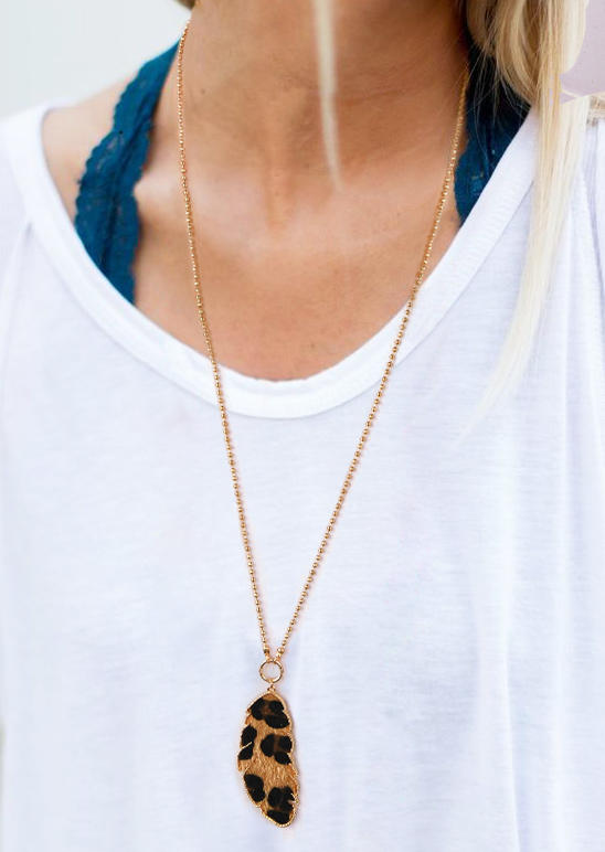 

Necklaces Leopard Feather Long Pendant Necklace in Leopard. Size