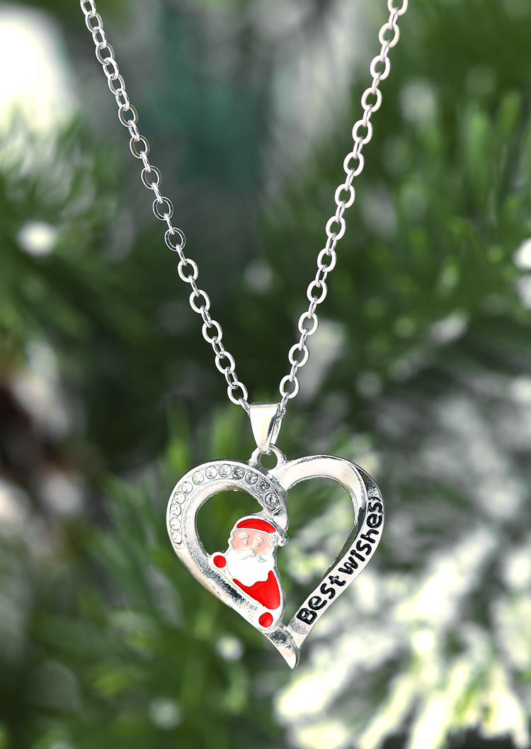 

Necklaces Christmas Santa Claus Best Wishes Heart Necklace in Silver. Size
