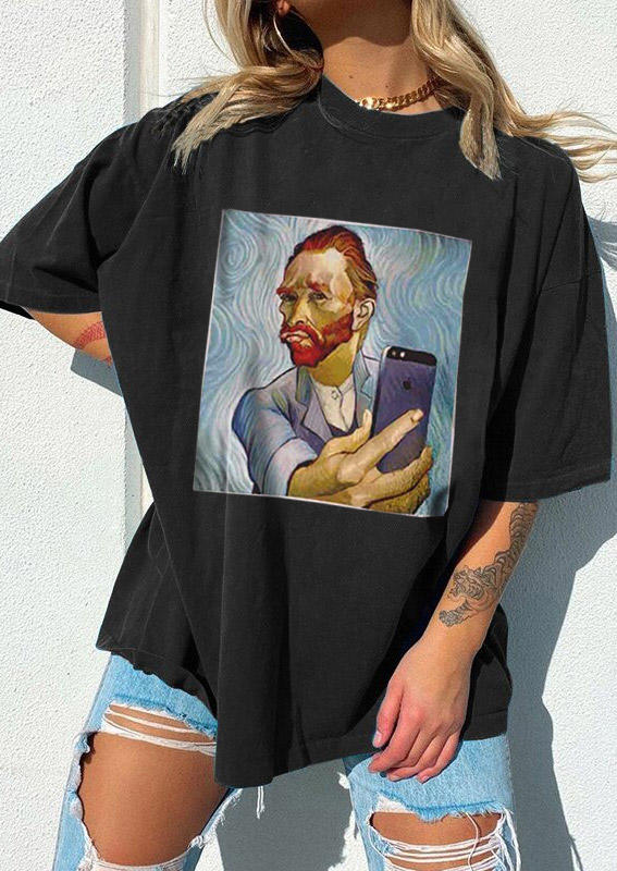 

T-shirts Tees Funny Van Gogh Selfie T-Shirt Tee in Black. Size: ,M,L,XL