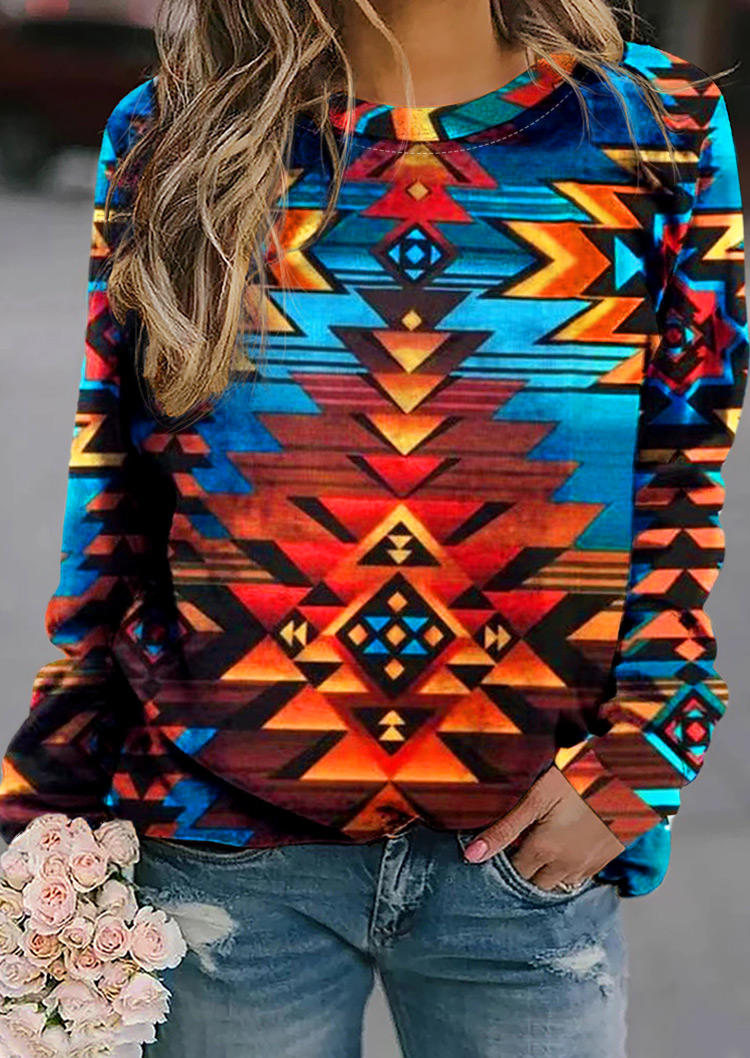 

Sweatshirts Aztec Geometric Western Pullover Sweatshirt in Multicolor. Size