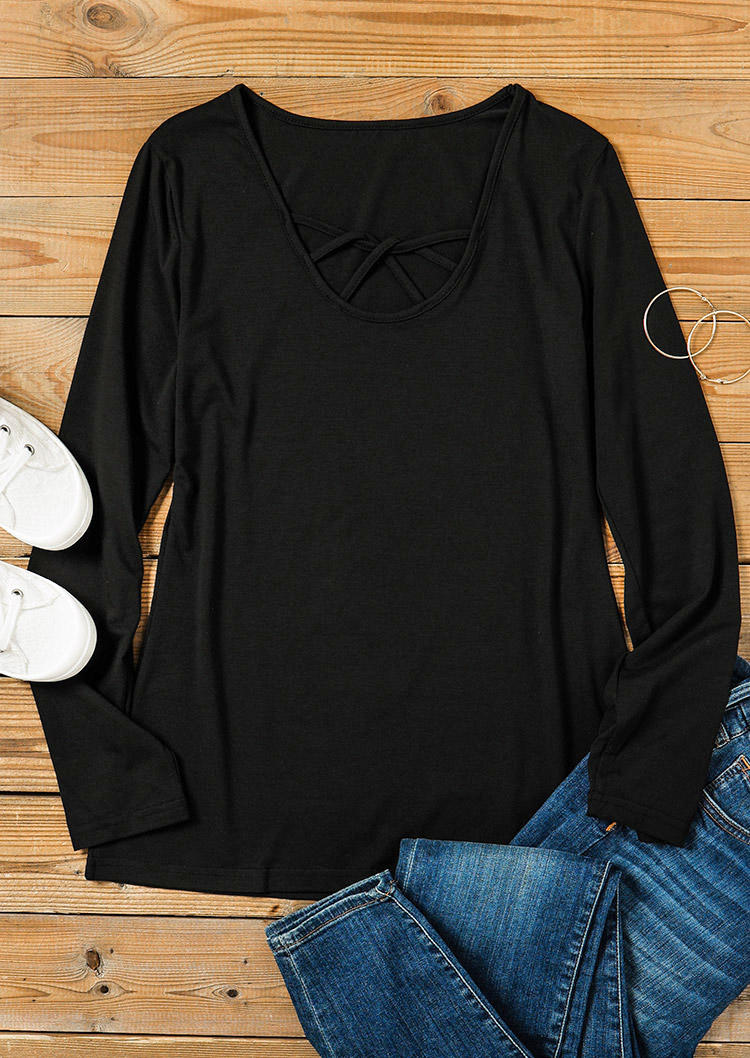 

Blouses Cut Out Hollow Out Long Sleeve Blouse in Black. Size