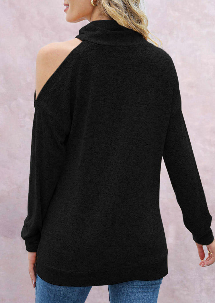 

Blouses Hollow Out Cold Shoulder Long Sleeve Blouse in Black. Size