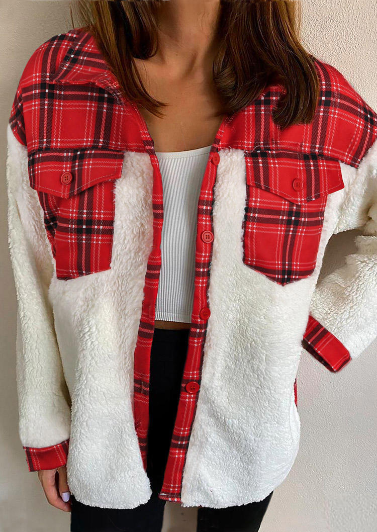 

Coats Fuzzy Plaid Splicing Pocket Button Coat in Plaid. Size: ,M,L,XL