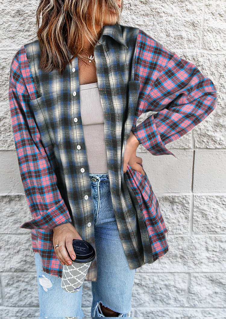 

Shirts Color Block Plaid Long Sleeve Shirt in Plaid. Size: ,M,L,XL
