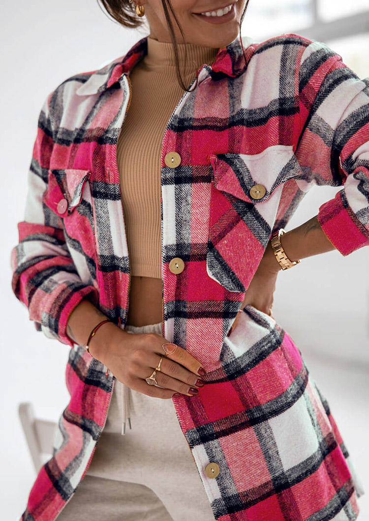 

Coats Plaid Pocket Button Turn-down Collar Coat in Plaid. Size