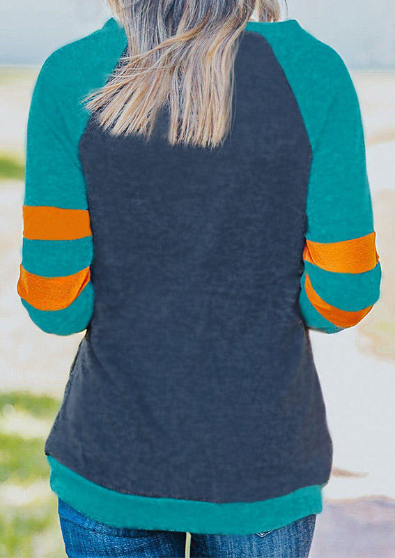 

Sweatshirts Color Block Striped Pocket Raglan Sleeve Sweatshirt in Green. Size