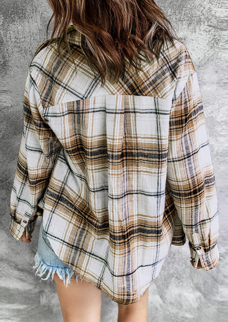 

Shirts Plaid Pocket Button Long Sleeve Turn-down Collar Shirt in Plaid. Size