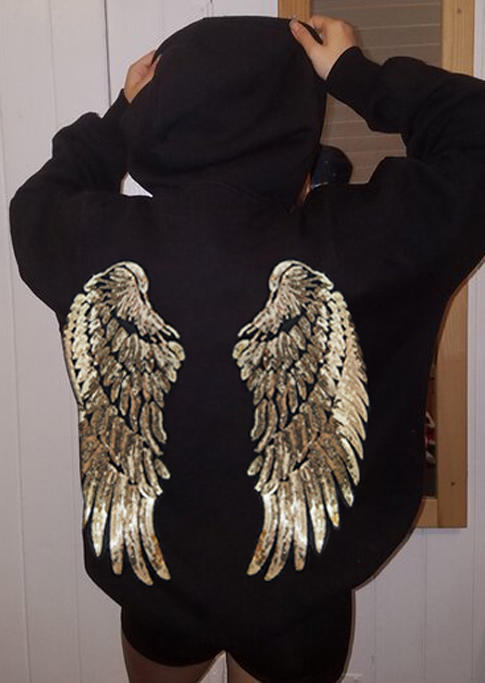 

Hoodies Golden Wings Long Sleeve Hoodie in Black. Size: ,M,L,XL