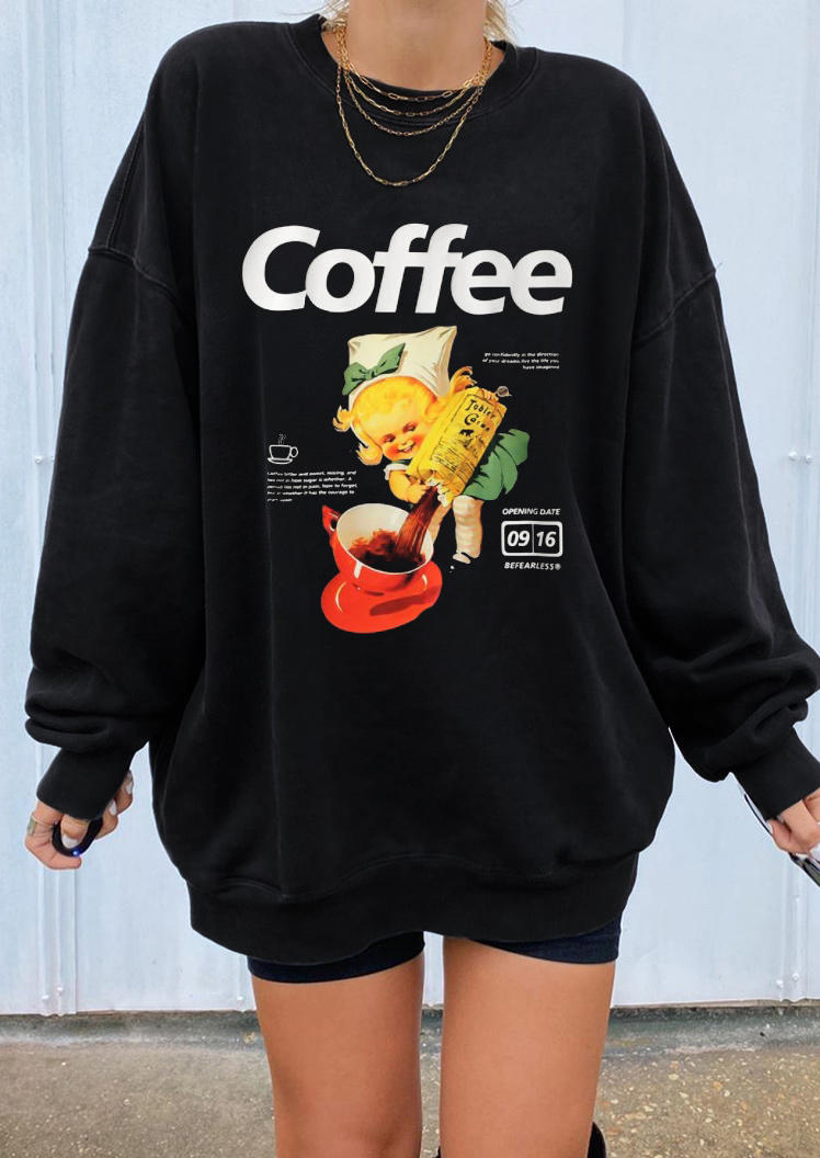 

Sweatshirts Coffee Funny Long Sleeve O-Neck Sweatshirt in Black. Size: ,M,L,XL