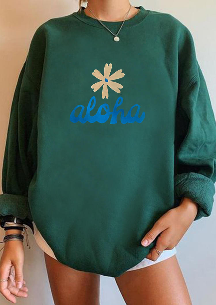 

Sweatshirts Aloha Floral Long Sleeve O-Neck Sweatshirt in Green. Size: ,M,L,XL