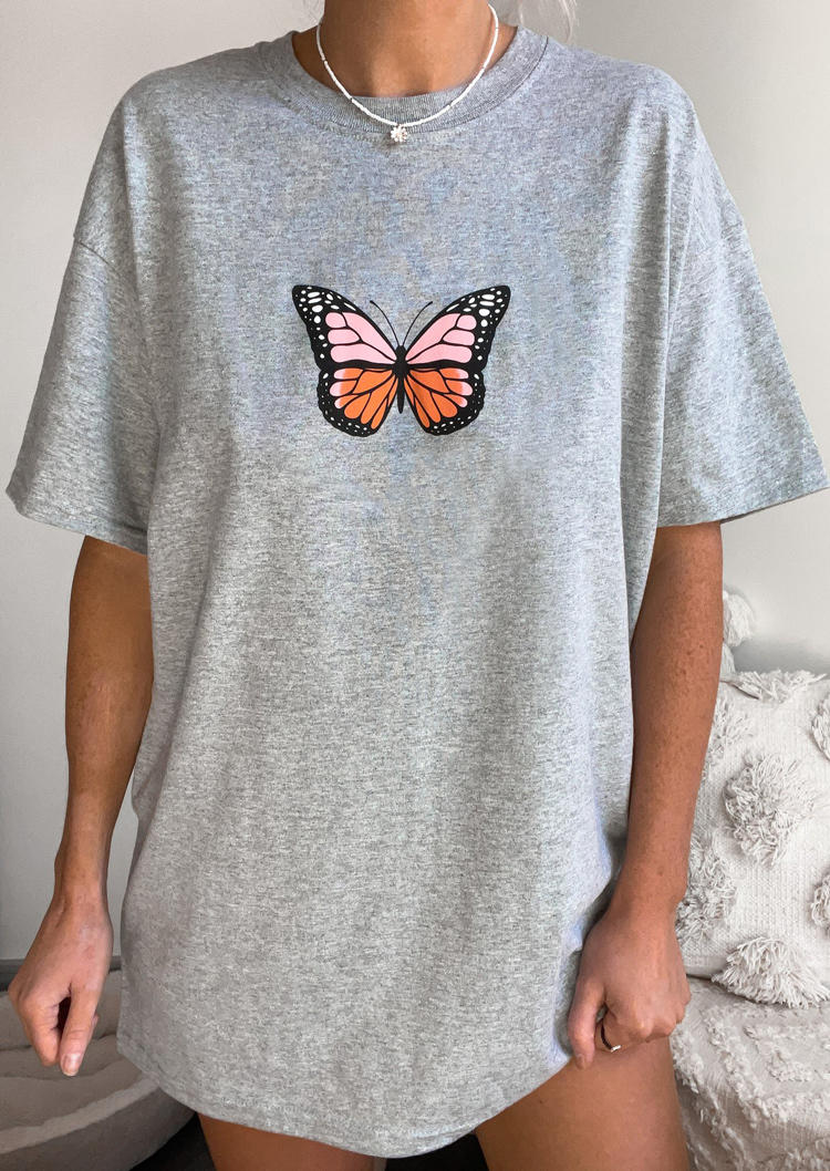 

T-shirts Tees Butterfly O-Neck T-Shirt Tee in Gray. Size: ,M,L,XL