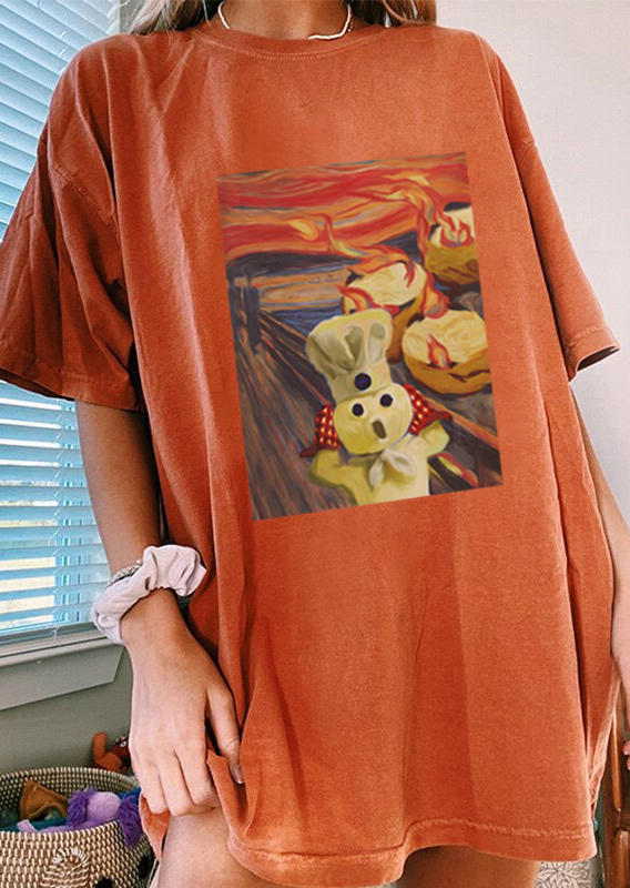 

T-shirts Tees Fire Painting O-Neck T-Shirt Tee in Orange. Size: ,M,L,XL