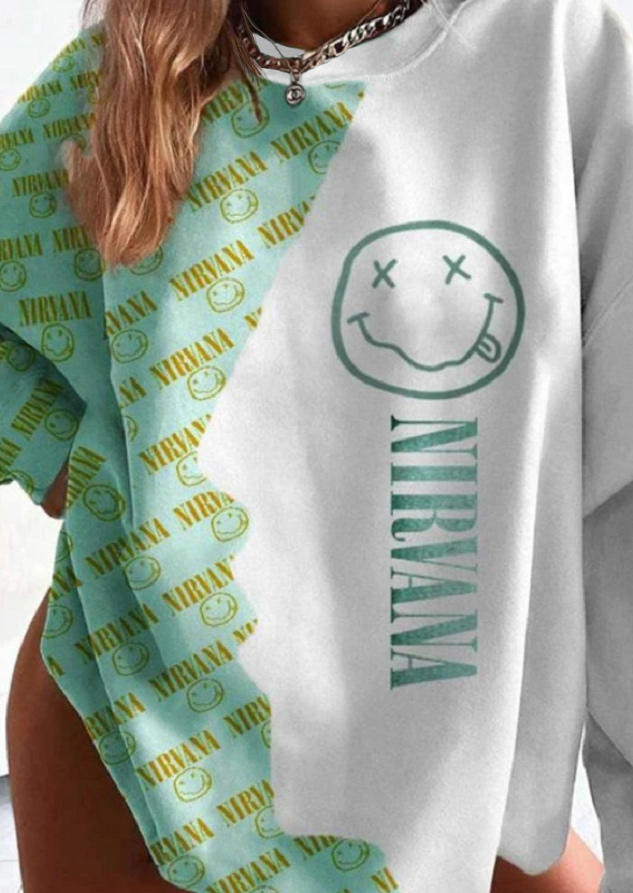 

Sweatshirts Nirvana Smiley Color Block Long Sleeve Sweatshirt in Multicolor. Size: ,M,L,XL