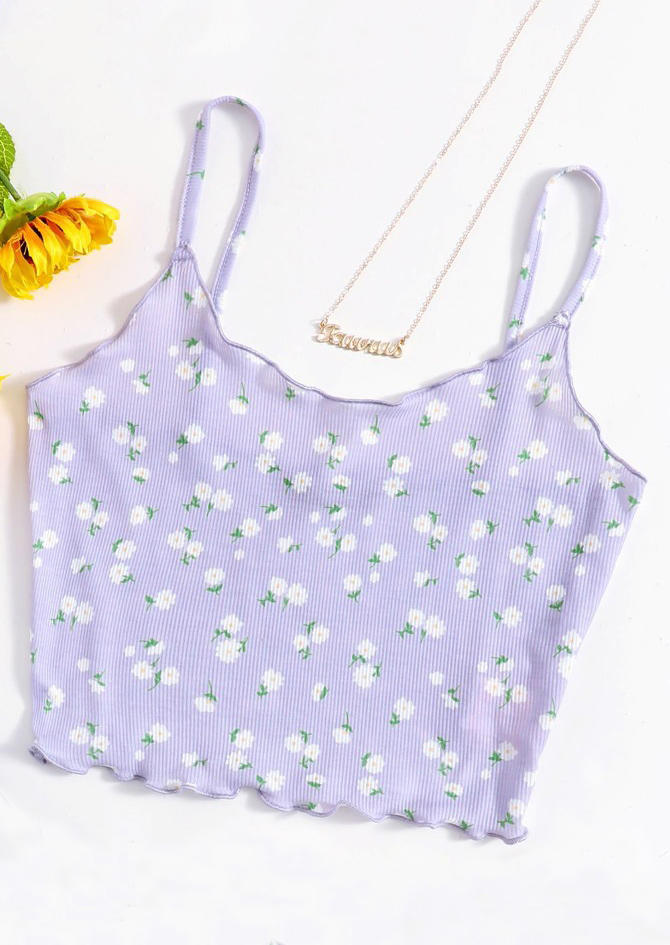 

Crop Tops Floral Crop Camisole Top in Purple. Size: ,M,L,XL