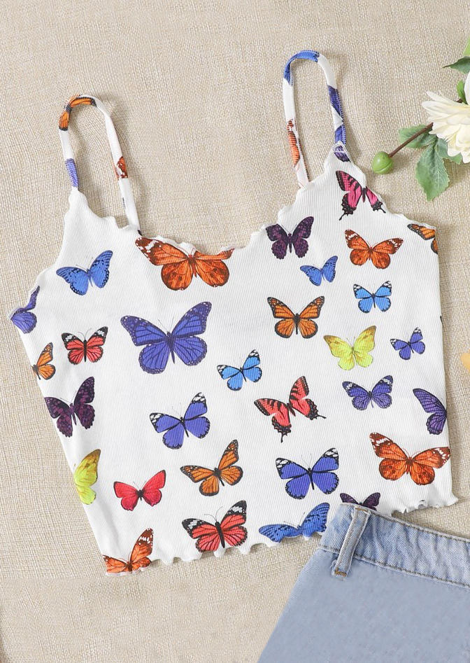 

Crop Tops Butterfly Crop Cami Top in White. Size