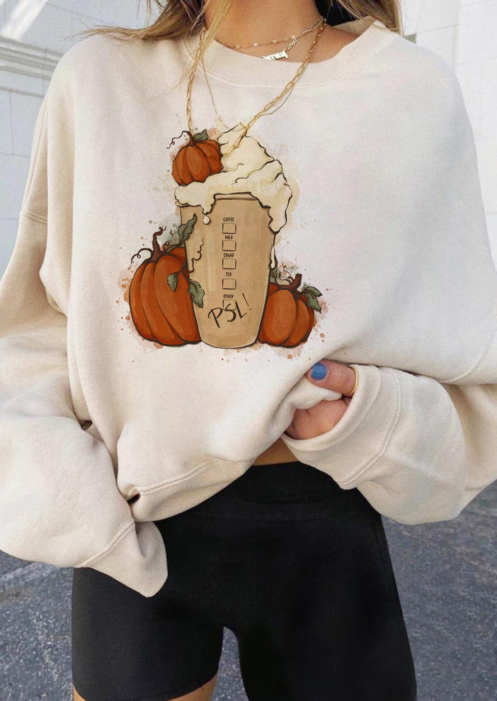 

Sweatshirts Pumpkin Coffee Long Sleeve Sweatshirt in Beige. Size: ,M,L,XL