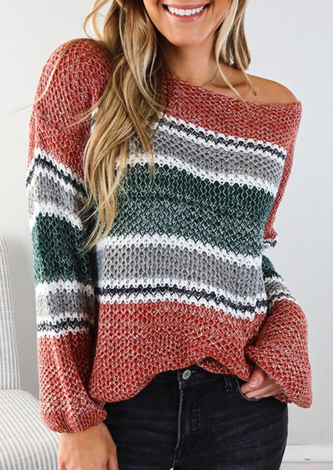 

Sweaters Color Block Knitted Casual Sweater in Multicolor. Size