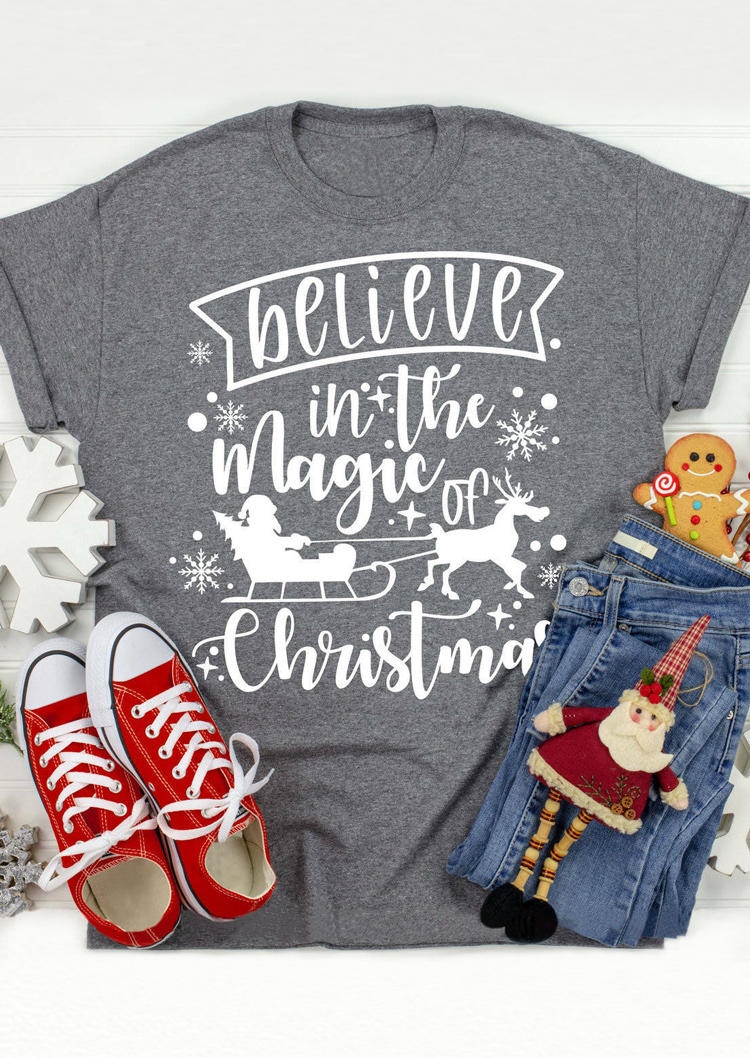 

T-shirts Tees Christmas Believe In The Magic Santa Reindeer T-Shirt Tee in Gray. Size: ,M,L,XL