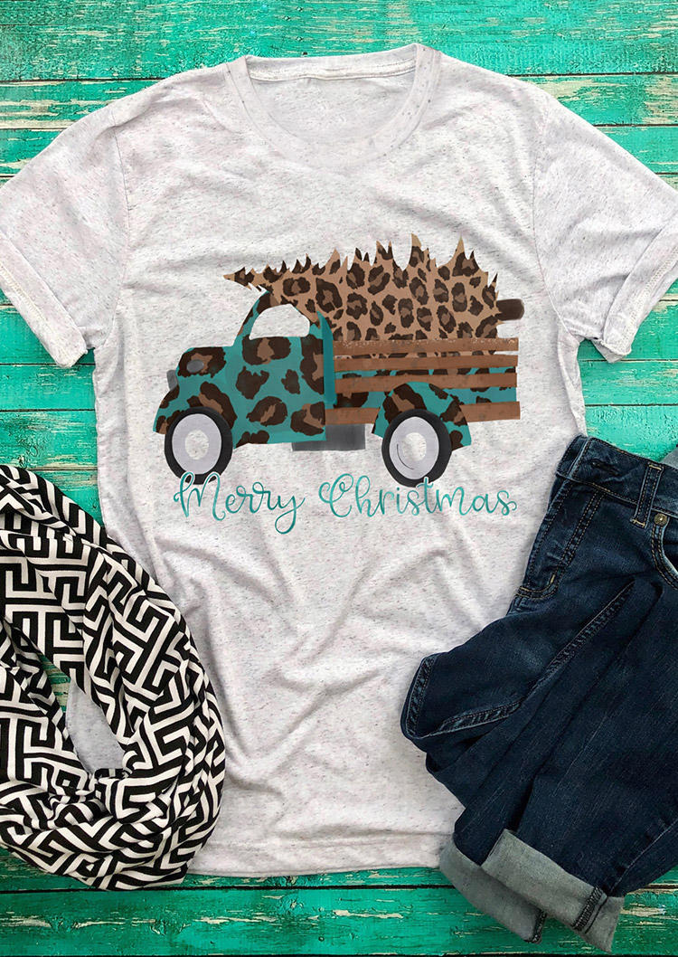 

T-shirts Tees Merry Christmas Leopard T-Shirt Tee in Light Grey. Size: ,L