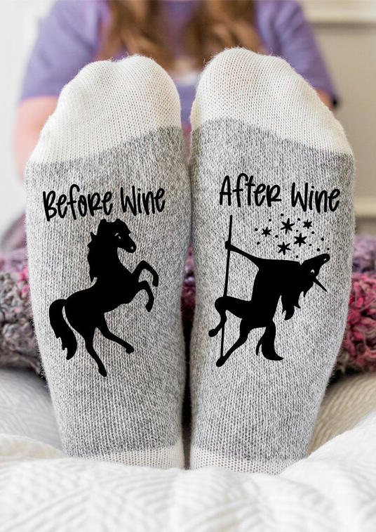 

Crew Socks Before Wine And After Wine Funny Crew Socks in Gray. Size